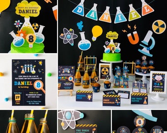 Mad Science Party Decorations Editable Printable Kit /Scientist Birthday Party Decorations Printable Editable Kit