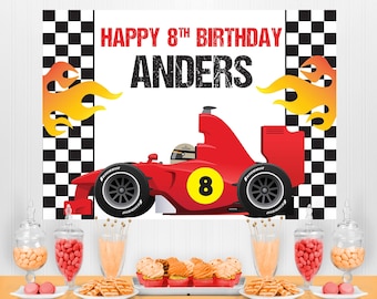 Bakgrund för racerbilsfödelsedag, redigerbar racerfest utskrivbar
