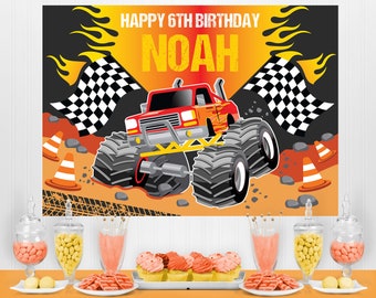 Fondo editable de Monster Truck para cumpleaños, pancarta imprimible para fiestas (descarga digital)