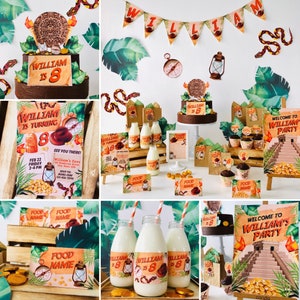 Indiana Jones Party Printable EDITABLE Kit | Jungle Adventure Birthday Decor, Explorer Invitation, Cupcake Topper, Banner, Digital Downloads