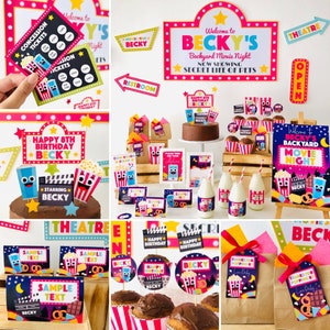 Backyard Movie Night Party Concession Stand Printables/ Movie Night Girl Birthday Party Editable Printables