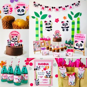Panda Girl Birthday Party Printable Kit Editable