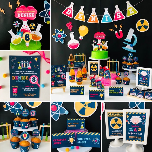 Science Party Printables Editable Kit in Pink/ Scientist Pink Birthday Party Printable Editable Kit
