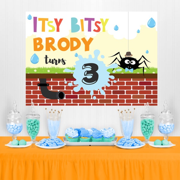 Itsy Bitsy Spider Party Backdrop Editable Printable/ Itsy Bitsy Spider Party Banner/ Incy Wincy Spider Party Banner Printable