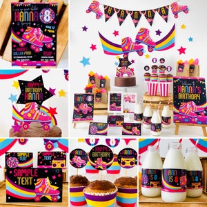 Roller Skating Party Decorations Printables Kit/ 90&#39;s Retro Disco Birthday Party/ Rainbow Rollerskating Party EDITABLE Printable Kit