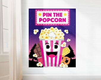 Movie Night Party Games/ Backyard Movie Popcorn Game/ Movie Birthday Party Pin the Popcorn Game Printable