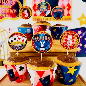Magic Show Party Cupcake Toppers EDITABLE Printable/ The Greatest Showman Party Decor/ Magician Cupcake Toppers/ Circus Decor Printable
