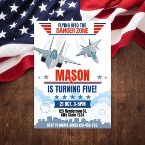 Top One Birthday Invitation EDITABLE Printable | Fighter Jet Plane Party Invite, Fighter Pilot Birthday, Military Jet Party, Aviation Invite