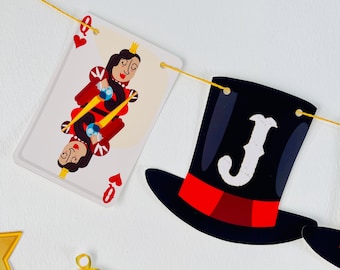 Banner de cumpleaños con temática de espectáculo de magia, decoración editable para fiestas de circo (imprimible)