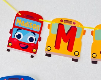 Bannière d'anniversaire Les roues du bus, modifiable, imprimable (téléchargement numérique)