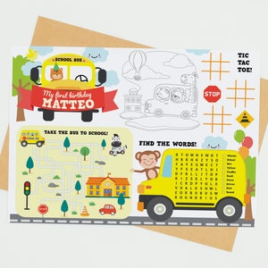 Wheels on the Bus Party Game Coloring Place Mat Activity Sheet