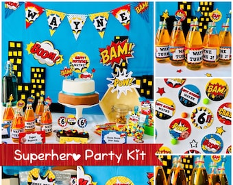 Superhero Boy Party Kit/ Superhero Party Decorations/ Superhero Kids Party Set EDITABLE Birthday Party Printable