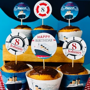 Titanic Cupcake Toppers Printable | Editable Nautical Cruise Ship Party Birthday Decorations