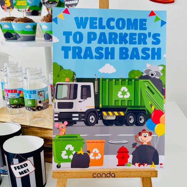 Garbage Truck Party Sign Printable/ Trash Bash Party Welcome Sign/ Garbage Truck Party Decor Editable Printables