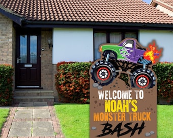 Monster Truck-verjaardagsbord, feestdecor Big Rig (BEWERKBARE afdrukbaar)