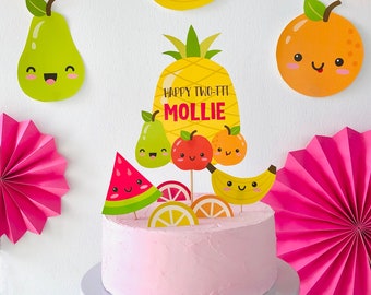 Tutti Frutti Cake Topper Druckbare, EDITIERBARE Twotti Obst-Geburtstags-Party-Kuchendekoration
