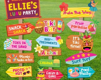 Luau Party Signs/ Hawaiian Party Sign/ Summer Tropical Party Signs Decor EDITABLE Printable