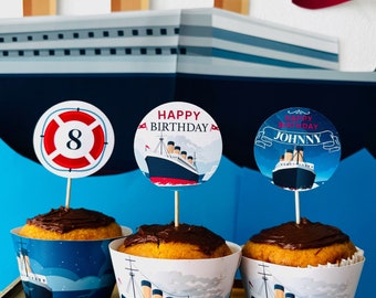 Titanic Party Cupcake Toppers EDITABLE Printable | Personalised Titanic Dessert Topper, Treats Topper, Party Decoration Printable