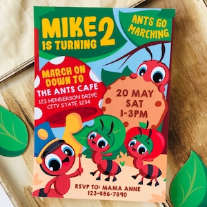 Ants go Marching Invitation/ Cute Ants Birthday Invitation Editable Printable