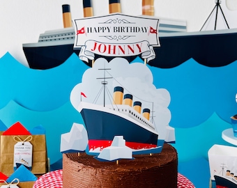 Topper per torta di compleanno a tema Titanic MODIFICABILE stampabile / Topper per dessert Titanic personalizzato, dolcetti Topper, decorazione per feste stampabile