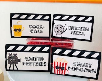 Movie Night Concession Stand Party Food Tent Card/ Movie Night Food Label Editable Printable