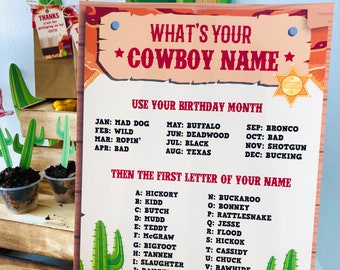 Whats Your Cowboy Name Party Sign Printable/ Cowboy Games Party Decor Printables
