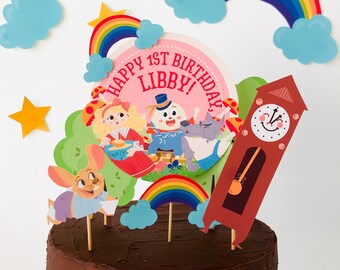 Nursery Rhyme Birthday Cake Topper, Pink Storybook Theme (EDITABLE Printable)