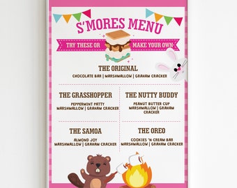Glamping S'mores Menu Sign, Camping Party Printable (Digital Download)