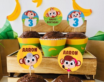 Five Little Monkeys Cupcake Toppers & Wrappers, Editable Party Printable (Digital Download)