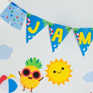 Verano piscina cumpleaños banner fiesta imprimible / piscina tobogán acuático fiesta banner editable imprimible