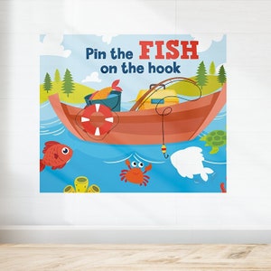 Party Game, Fishing Birthday, Pin the Fish on the Hook, Printable Game,  Ofishally One, Gone Fishing, Birthday Decorations, Personalized 