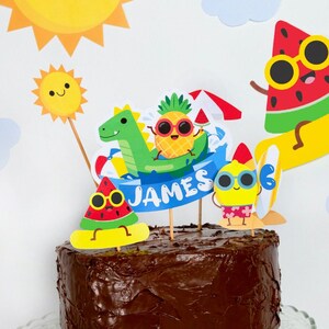 Afdrukbare taarttopper zomerzwembadfeest (bewerkbaar)