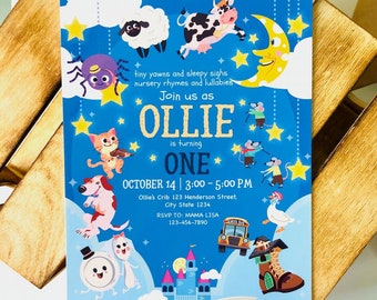 Nursery Rhyme Lullabies Birthday Invitation/ First Birthday Storybooks Invitation Editable Printable