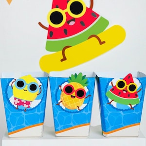Sommer Pool Party Gastgeschenke Boxen Printable / Pool Wasserrutsche Party Snack Boxen Popcorn Boxen Printable