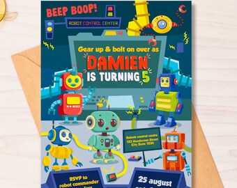 Robots Birthday Invitation, Editable Science Party (Printable)
