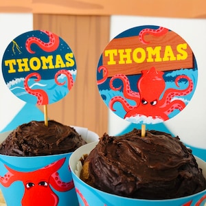 Kraken Birthday Party Octopus Pirates Party Cupcake Toppers Party Decorations