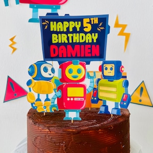 Robots Party Birthday Cake Topper EDITABLE Printable/ Robotics Science Cake Topper Party Decorations Printable