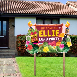 Luau Party Yard Sign Printable/ Hawaiian Party Welcome Sign/ Summer Tropical Party Decor Yard Sign Editable Printables