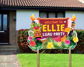 Luau Party Yard Sign Printable/ Hawaiian Party Welcome Sign/ Summer Tropical Party Decor Yard Sign Editable Printables