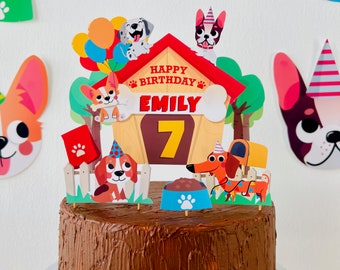 Decorazione per torta di compleanno a forma di cucciolo, decorazione personalizzabile per feste a tema cani (stampabile)