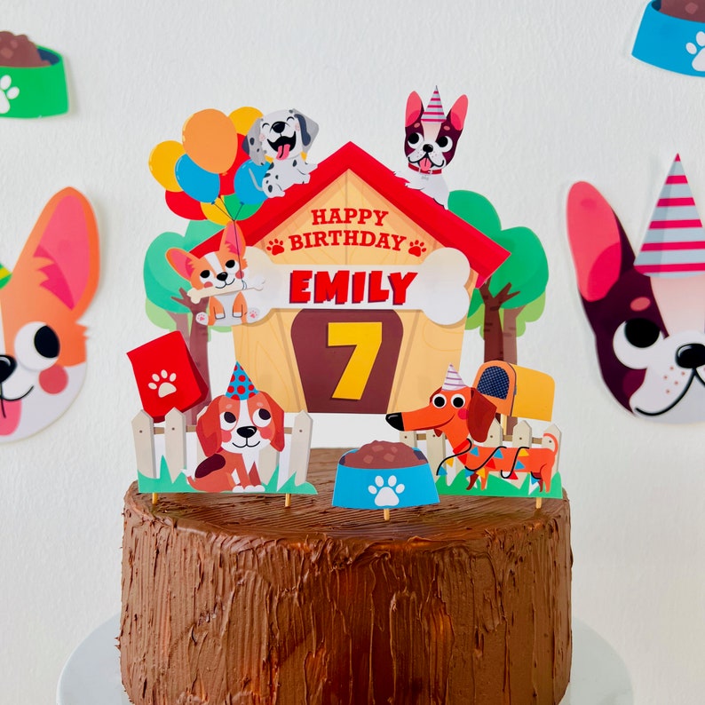 Puppy Dog Birthday Cake Topper Printable/ Puppy Pawty Party Cake Topper/ Dog Themed Party Decorations Cake Topper Printable