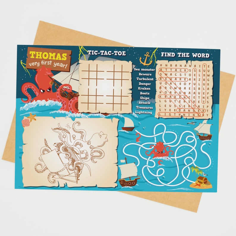 Kraken Birthday Party Octopus Pirates Party Games Party Activity Bingo Coloring Activity Sheet Pin Game Tossing Game