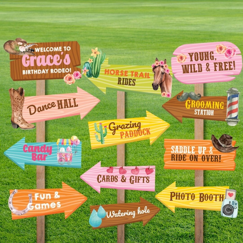 Horse Party Cowgirl Birthday Party Decorations Party Directional Signs