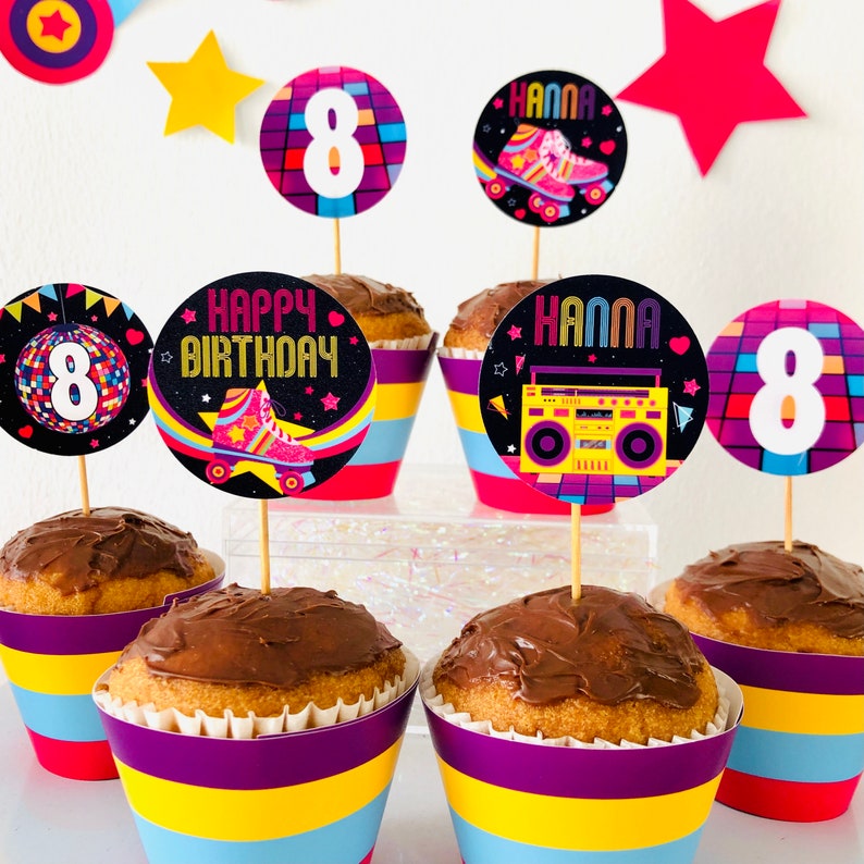 Roller Skating Party Cupcake Toppers