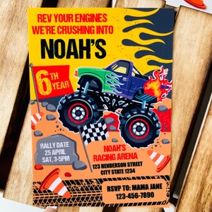Monster Truck Birthday Invitation Editable, Monster Jam Party Invite Printable, Big Rig Digital Download, Corjl Kids Party