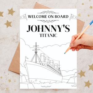 Titanic verjaardag kleurplaat placemat BEWERKBAAR afdrukbaar | Gepersonaliseerde Titanic Party kleurplaten activiteitenpagina afdrukbaar