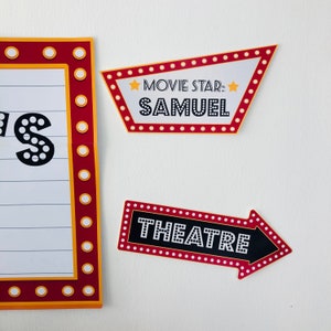 Personalized Movie Star Sign with retro marquee design, editable Hollywood movie night party direction sign for kids birthday celebrations