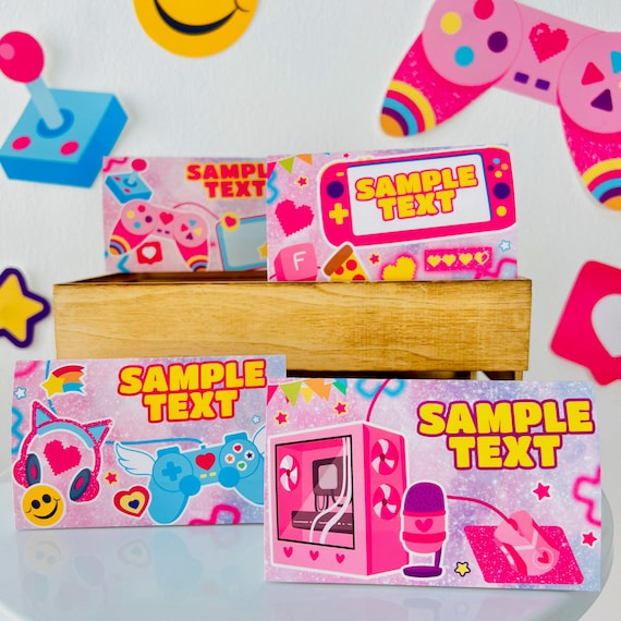Gamer Girl Party Food Tent Labels Cards Editable Printables Pink Video gamer-girl-party-food-tent-labels-cards-editable-printables-pink-video