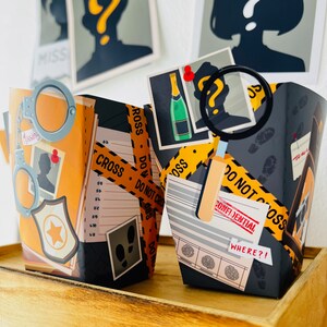 Detective Party Favor Box Template | Murder Mystery Party Favor, Secret Agent Party, Spy Party Party Decoration | Sherlock Holmes Party | Favor Container, Snack Box, Popcorn Box Template