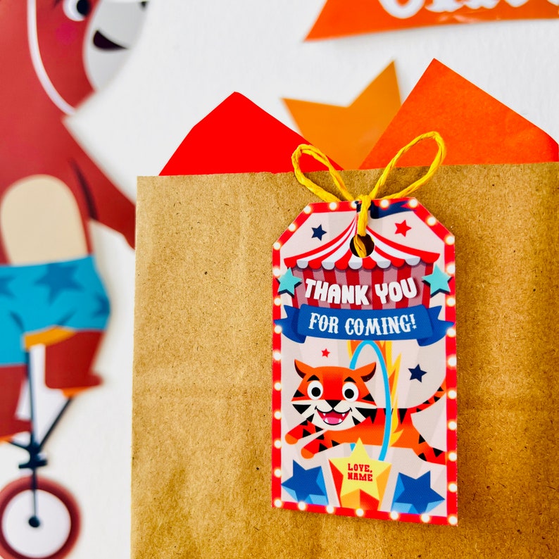Circus Animals Party Favors Gift Tags Printable | Birthday Carnival Party Tags, Greatest Show, Circus Big Top Party Gift Labels, Carnival Party Favors